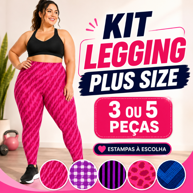 Kit Legging Plus Size Feminina Estampada Academia Cintura Alta 3 ou 5 Peças Fitness |900E| Lançamento