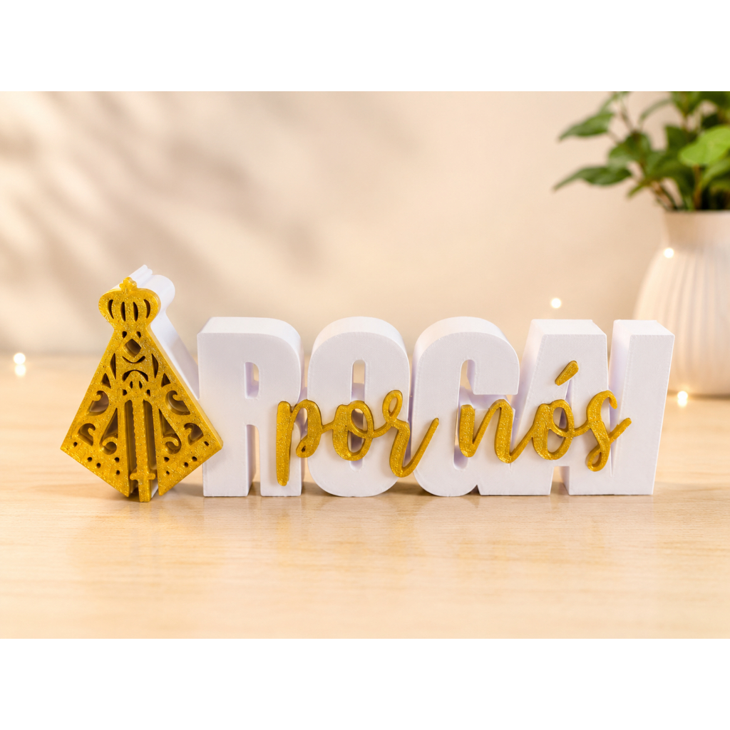 Decoração Nossa Senhora Aparecida Rogai Por Nós 3D Decoração Religiosa Enfeite de Mesa Católico