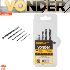 Jogo de Brocas 3 Pontas Para Madeira e Derivados Com 5 Peças de 3mm a 8mm - Vonder Madeira Derivados