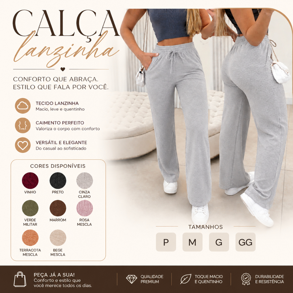 CALÇA PANTALONA FEMININA INVERNO DE LANZINHA COM BOLSO