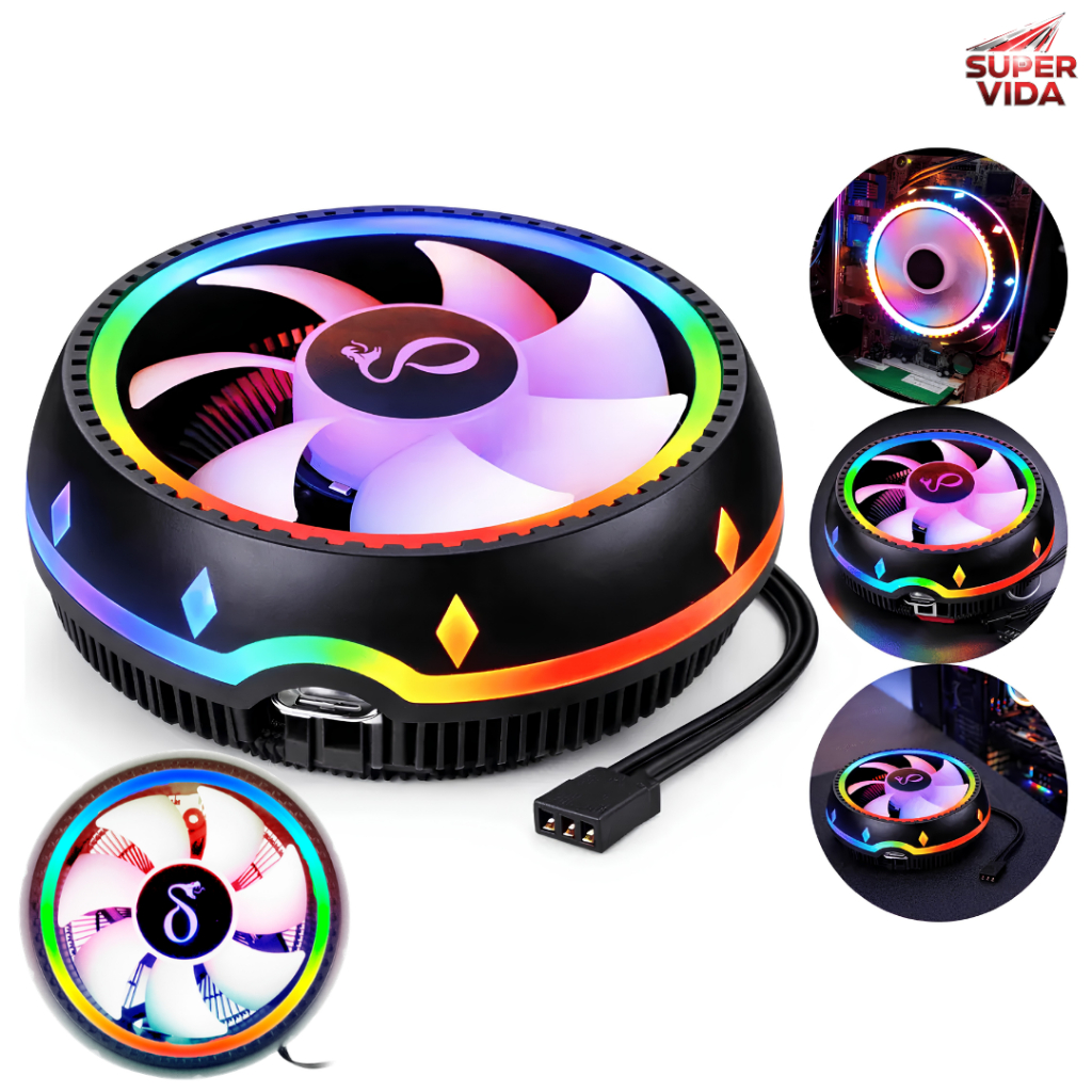 Cooler CPU RGB Silencioso 2200RPM 52CFM Compatível Intel e AMD 120mm 3.8W 3 Pinos para PC Gamer