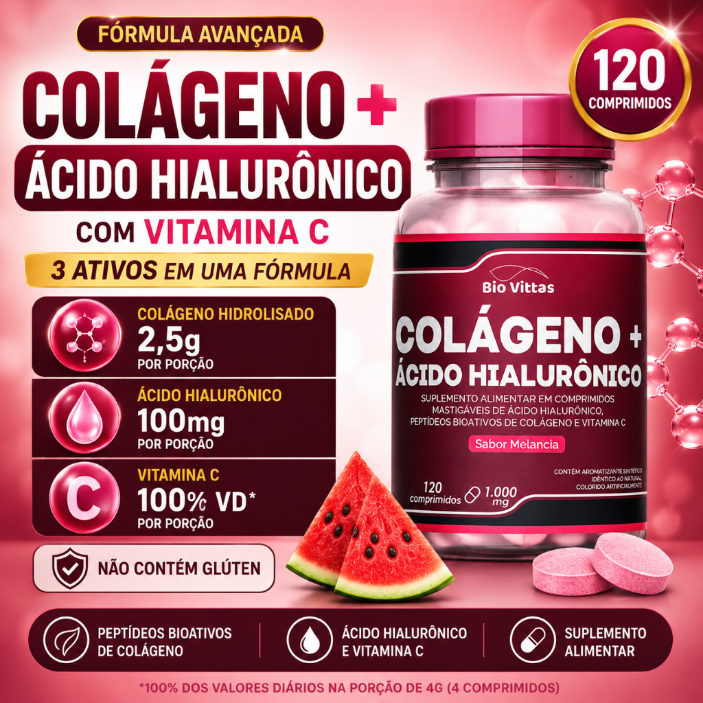 Colágeno Mastigável com Ácido Hialurônico Pele Saudável - Bio Vittas
