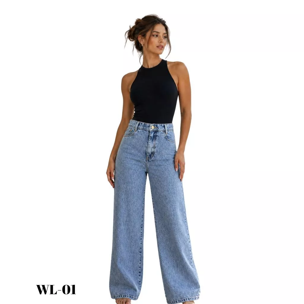 Calça Wide Leg Jeans Feminina Sem Elastano Tamanho 34 ao 44