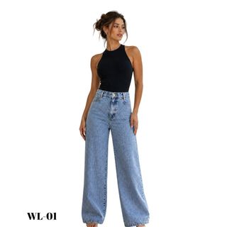 Calça Wide Leg Jeans Feminina Sem Elastano Tamanho 34 ao 44