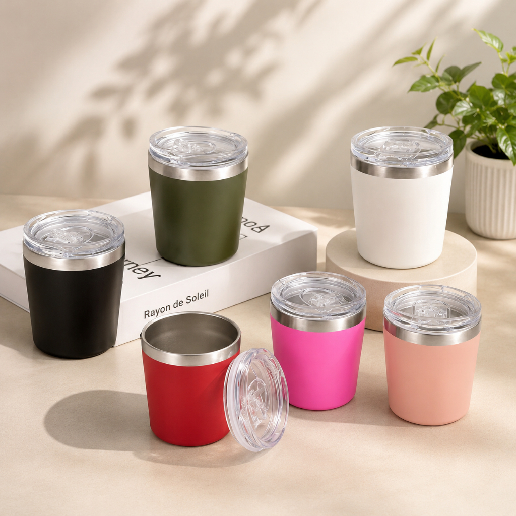 Copo Témico Aço Inox com tampa Acrílico 250ML Removível Quente ou Gelado LEITE SUCO AGUA