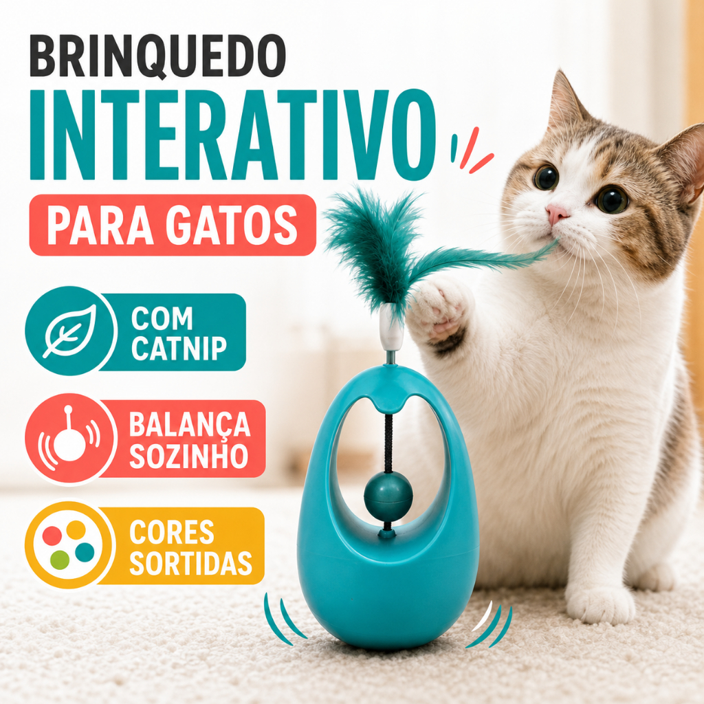 Brinquedo Interativo para Gatos João Bobo Catnip com Pena e Bolinha Pet