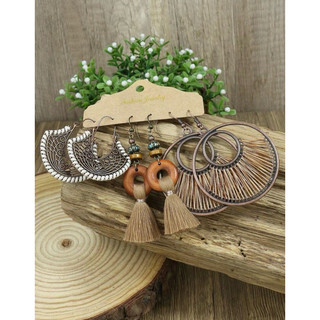 3 ou 6 Pares Brincos De Pingente Tribal, Boho, Hippie Banhados A Prata Turquesa Em Design Retrô De Flores, Folhas, Conch