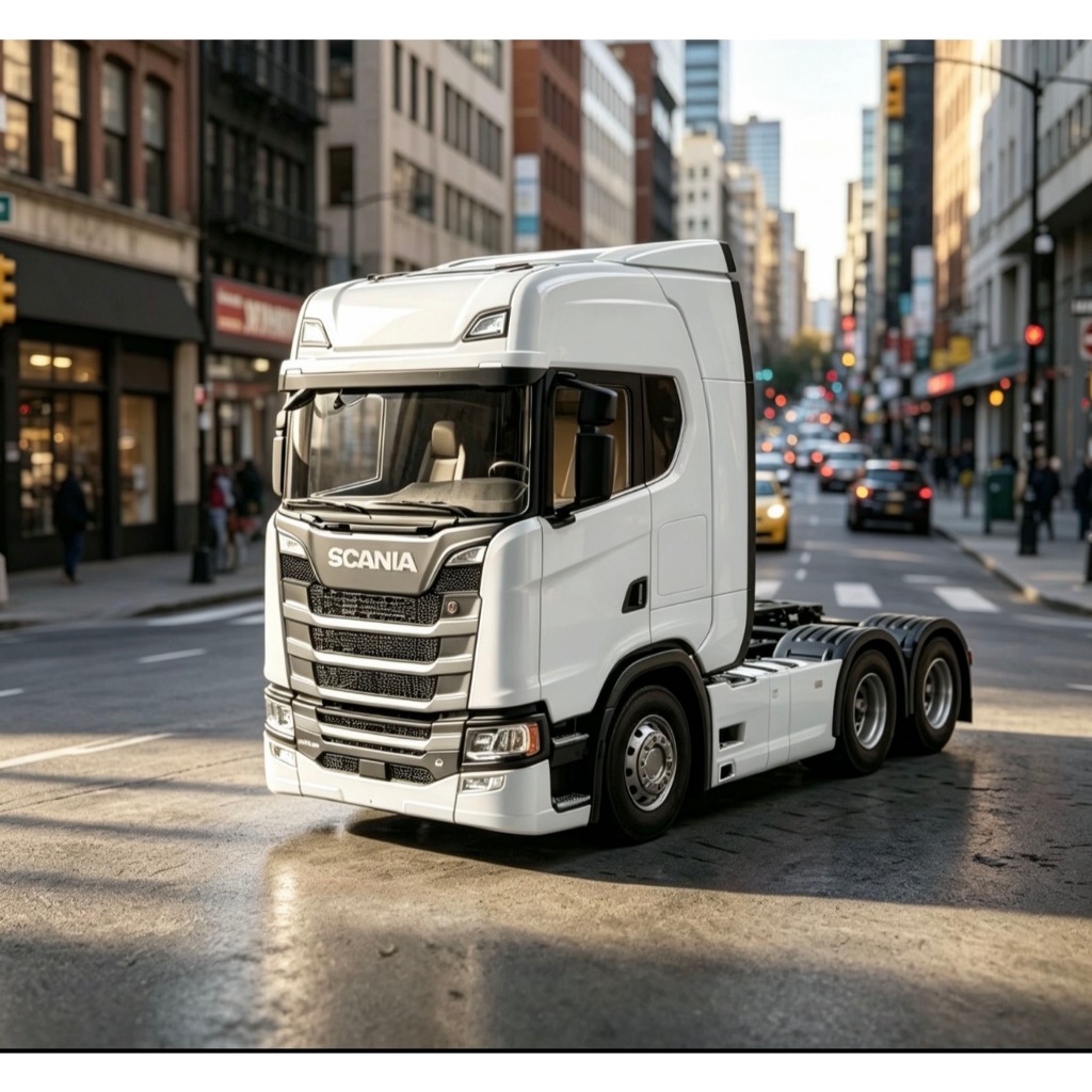 Miniatura Scania Trucada de Metal com Luz Faróis Acendem Caminhão Colecionável Com Fricçao