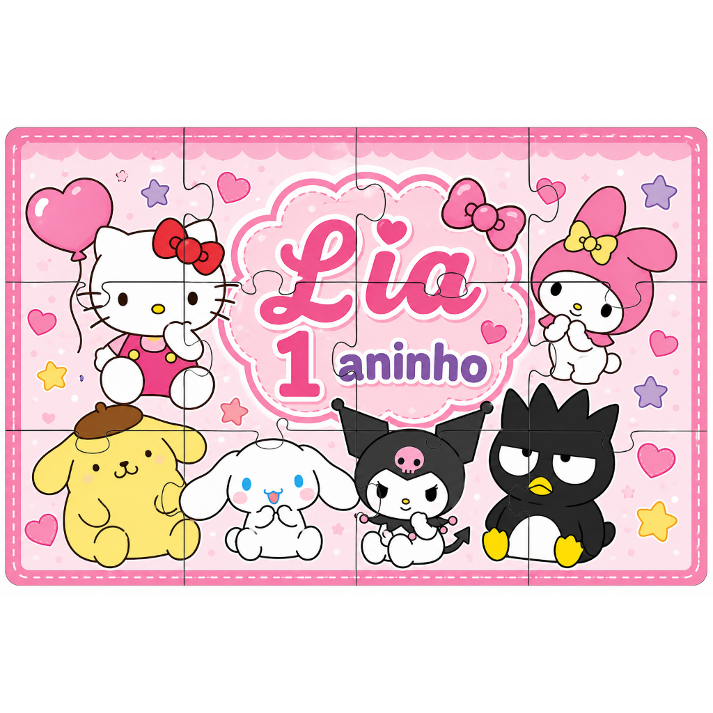 Kit de 8 a 40  Quebra-Cabeça Hello Kitty amigos 10x15 MDF Personalizado Lembrancinha Aniversario Infantil Festa