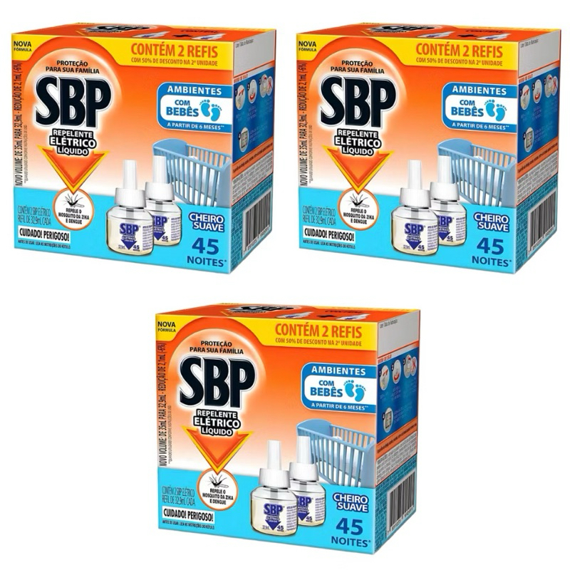 Kit 6 Unidades Refil Cheiro Suave Bebê Repelente Elétrico Sbp 45 Noites