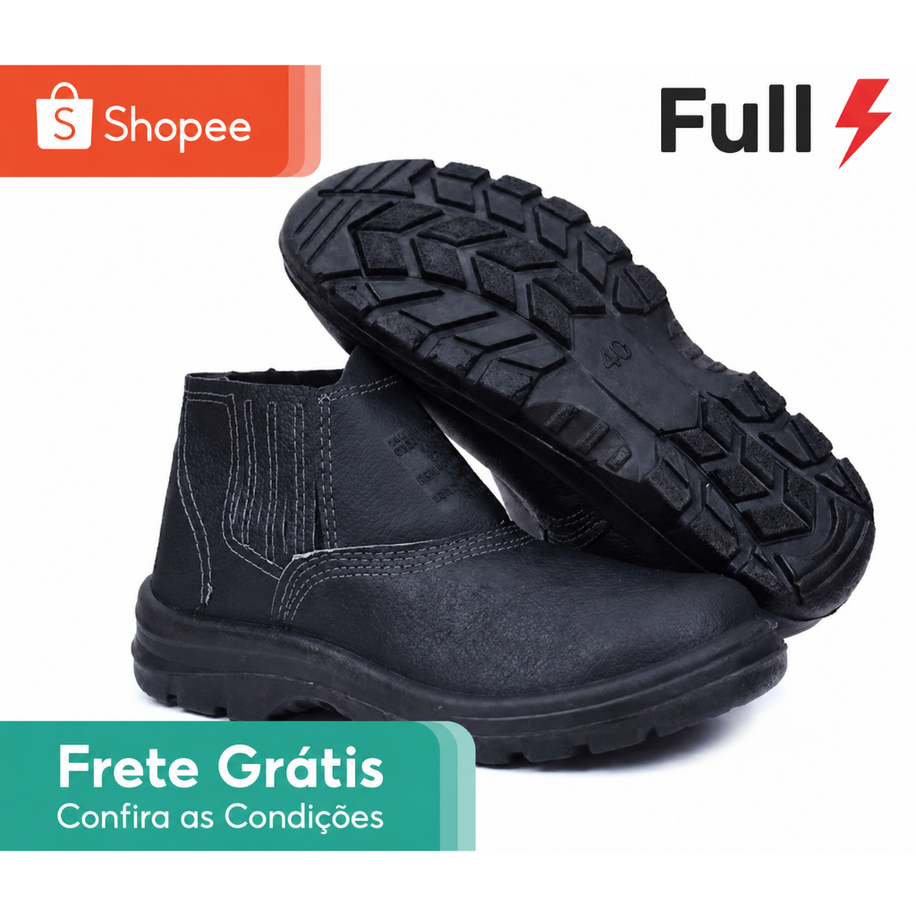 Botina Bota de Segurança Em Couro Epi Para Trabalho Obra Com C.A Macia Leve Original Biqueira PVC