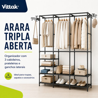 Vittak Arara Organizadora Guarda Roupa Portátil – Unitária ou Tripla 3 Divisórias – Rack …