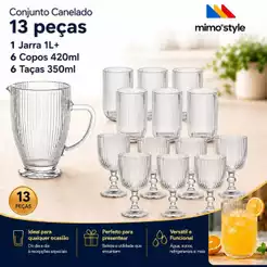 Conjunto 13 peças Jarra 1 Litro + Copos 420ml + Taças 350ml Vidro Sleek Mimo Style