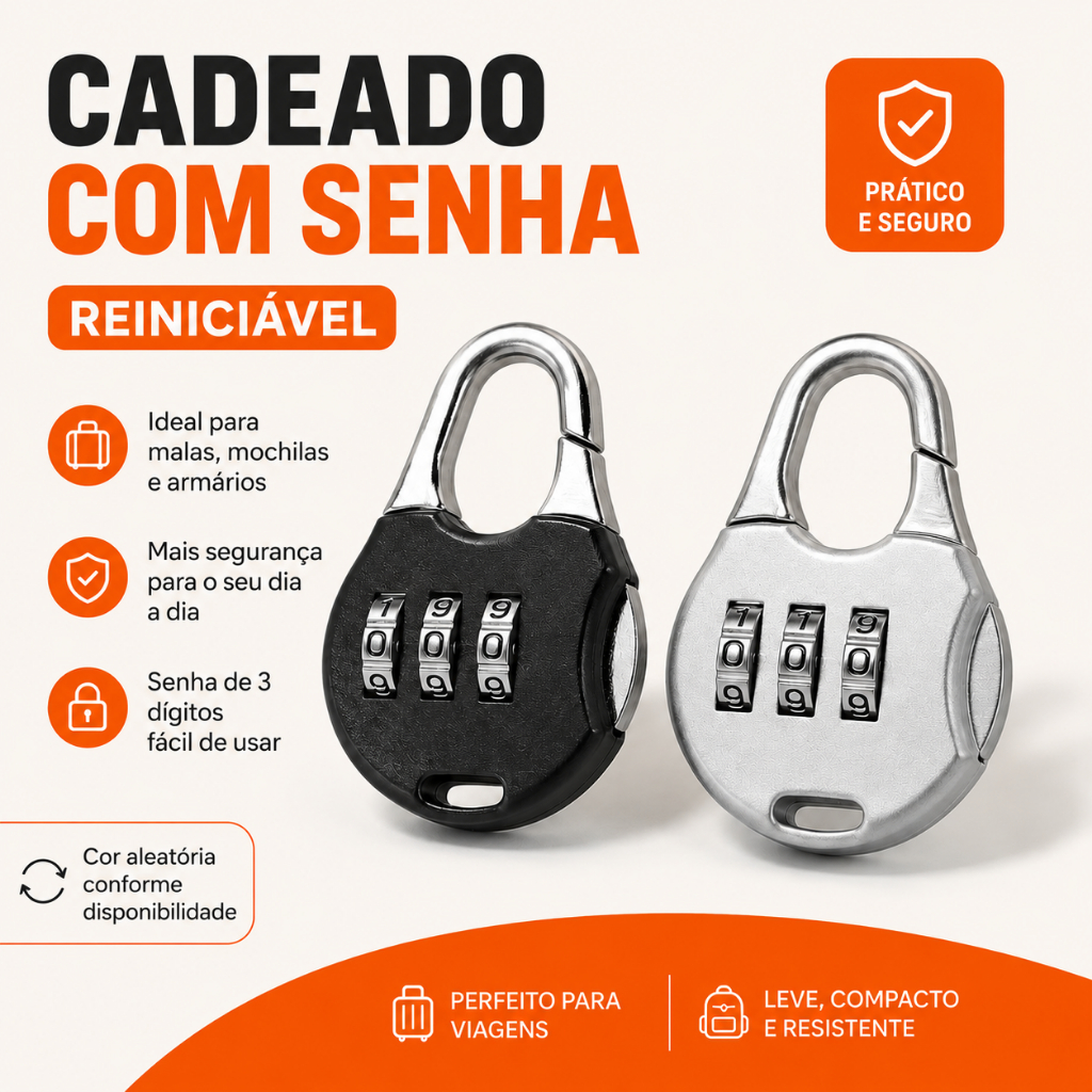 Cadeado com Senha Numérica 3 Dígitos Reiniciável Compacto para Mala Mochila Armário Viagem