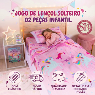 Jogo Lençol Cama Solteiro 2 Peças Microfibra Estampado Infantil Elástico Dinossauro Princ…