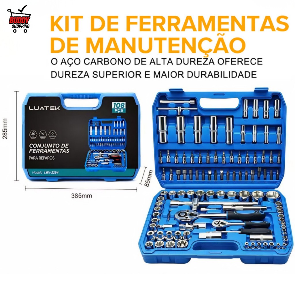 Jogo De Soquetes 108 Peças Aço Cromo Vanádio Maleta De Ferramentas Cr-V Luatek LWJ-2294