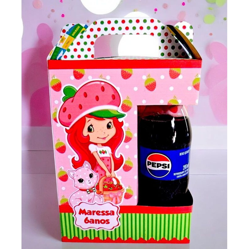 Caixa Maleta porta refrigerante Personalizada - Moranguinho / aniversário - PEGUE E MONTE /festa infantil - Lembrancinha