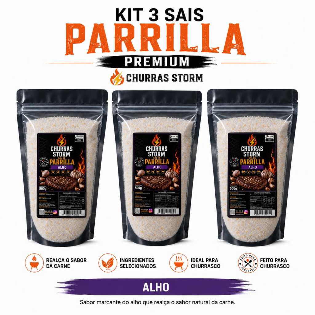 Kit 3 Sais Parrilla Alho Churras Storm 500g
