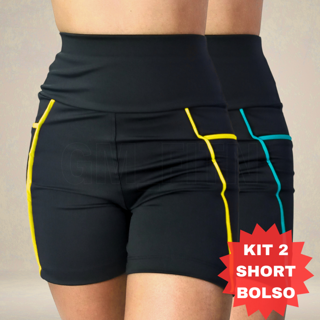 Kit 2 Shorts Bolso Lateral Fitness Corrida Academia Caminhada