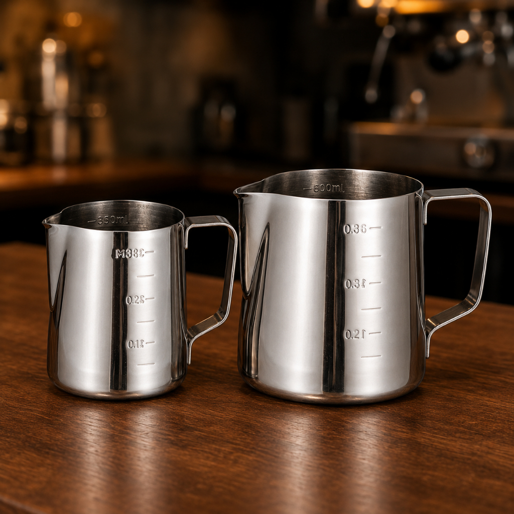 Kit Jarra Barista Inox 350ml 600ml Leiteira Latte Art Bico Fino Café Cappuccino Espuma de Leite
