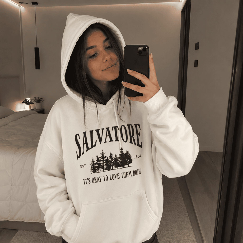 Moletom Feminino Com Capuz The Vampire Diaries Blusa de Frio Flanelada com Capuz e Bolso