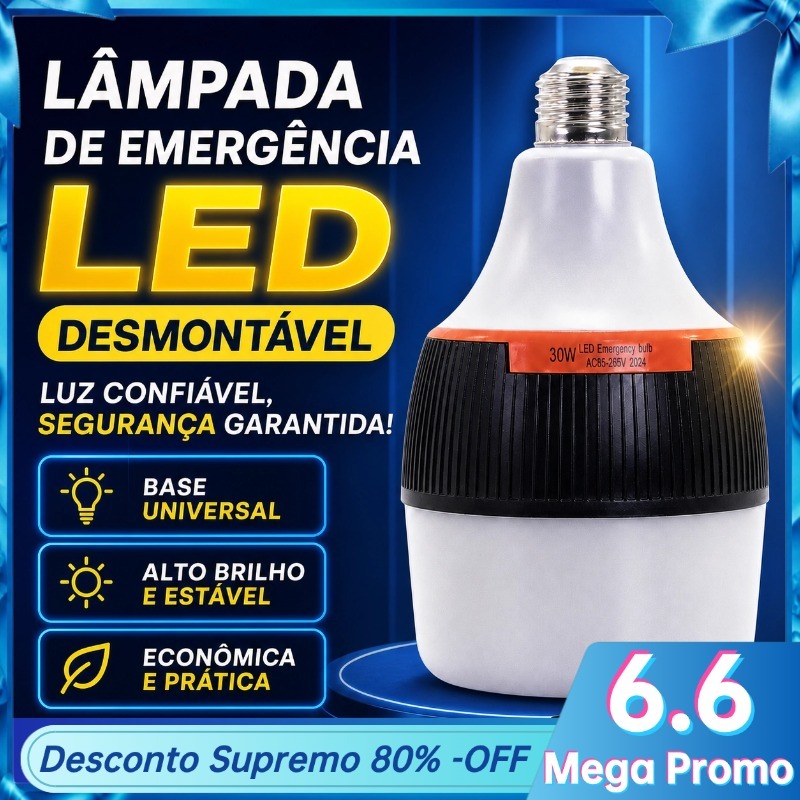 Lâmpada LED 50W Recarregável Sem Fio Emergência 6H Super Bulbo 8500K Bivolt Branco Frio Luz Noturna Quarto Casa HY-599