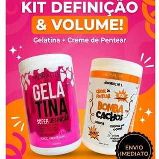 kIT Gelatina Capilar Super Definição + Creme De Pentear, Bomba Cachos, cabelos crespos e cacheados. Hidralize 1kg Cada.