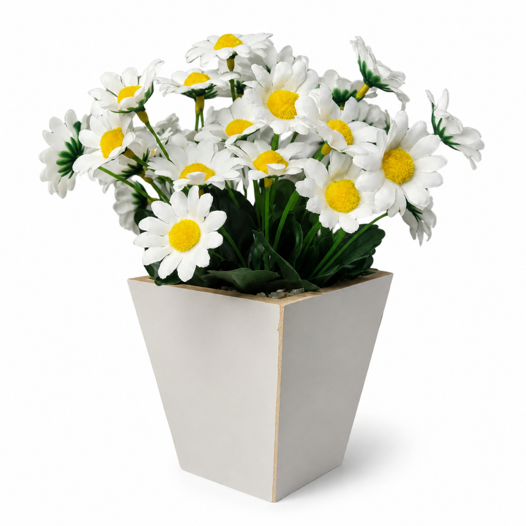 Arranjo De Margaridas Artificiais Vaso Branco Decorativo Para Mesa Sala Quarto Escritório Presentes