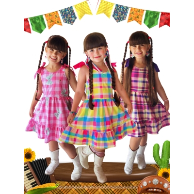 Vestido Rodado Menina Junino festa rodado estampado passeio premium