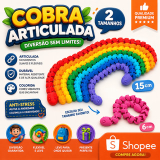 Kit Cobra Articulada  3D 2 Tamanhos  Fidget Toy Anti-Stress Relaxante Depressão