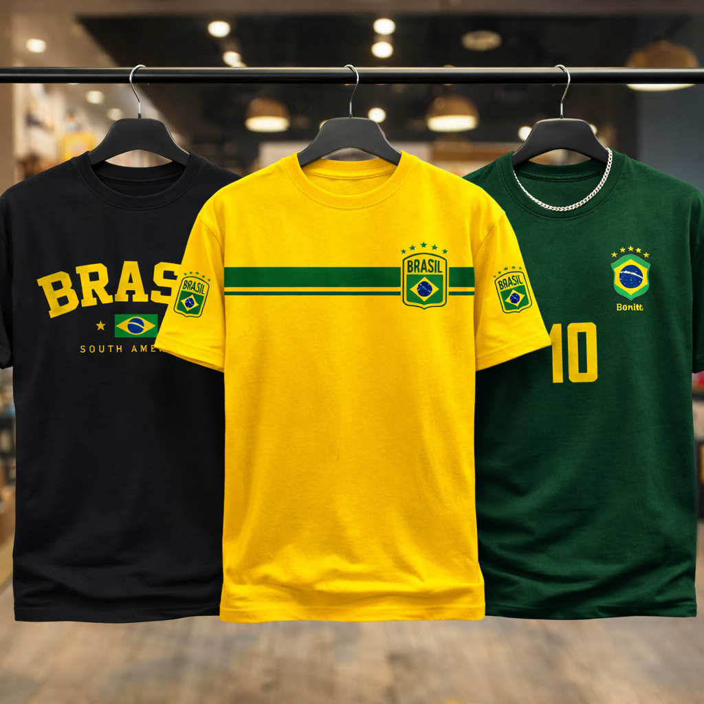 Kit 3 Camisas Conjunto Camisetas Blusa Unissex Estilosa Copa Hexa Brasil 2026 Lançamento