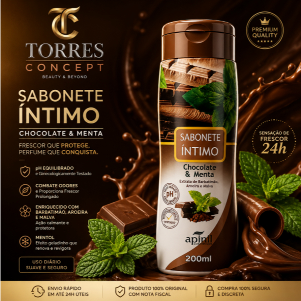Sabonete Intimo Feminino Chocolate E Menta Apinil Gel Refrescante Premium 200ml Atacado Original