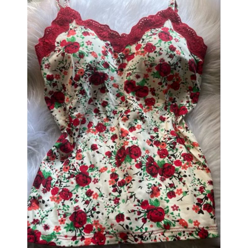 Blusa de Alçinha Regata Floral com Renda Bojo e Alça Regulável Feminina Malha
