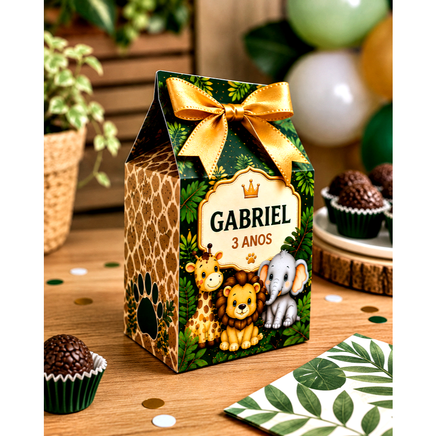 Mini Caixas Milk Safari Baby Personalizadas Nome E Idade Lembrancinhas Festa Infantil Decoração Safari Menino Menina