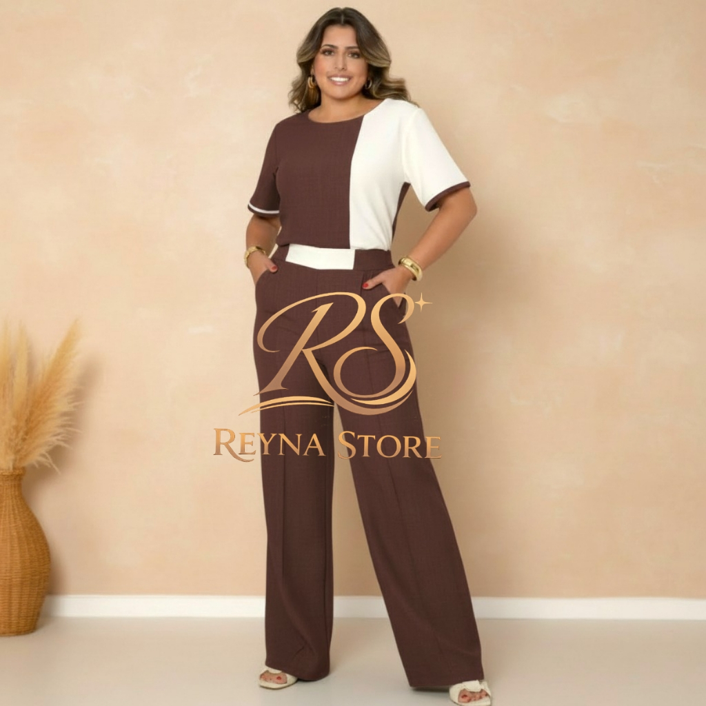 Detalhes do CONJUNTO PLUS SIZE FEMENINO ELEGANTE BLUSA E CALÇA SOFISTICADO FESTA, CASUAL