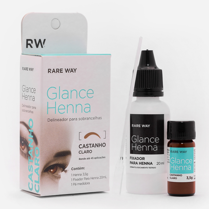 Kit Glance Henna para Sobrancelhas Castanho Claro 3,5 g - Rare Way