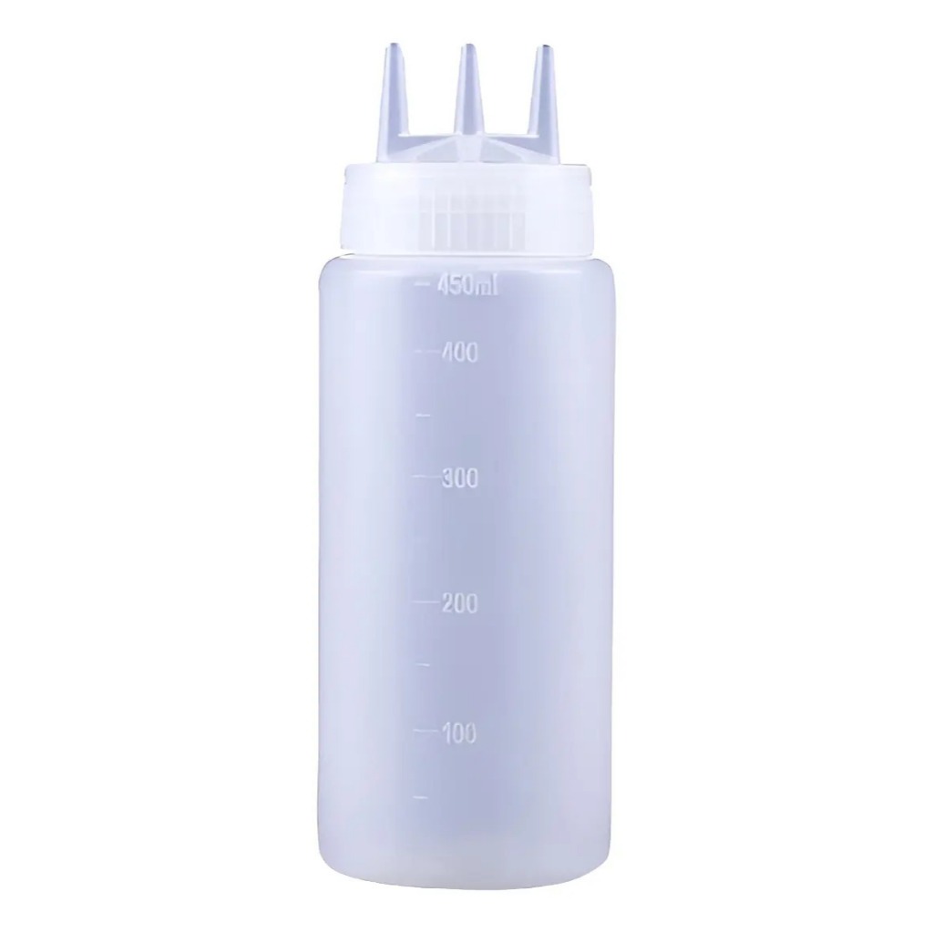 Bisnaga Plástica Com 3 Bicos 450 Ml Transparente Confeitaria Gourmet Bolo Salada