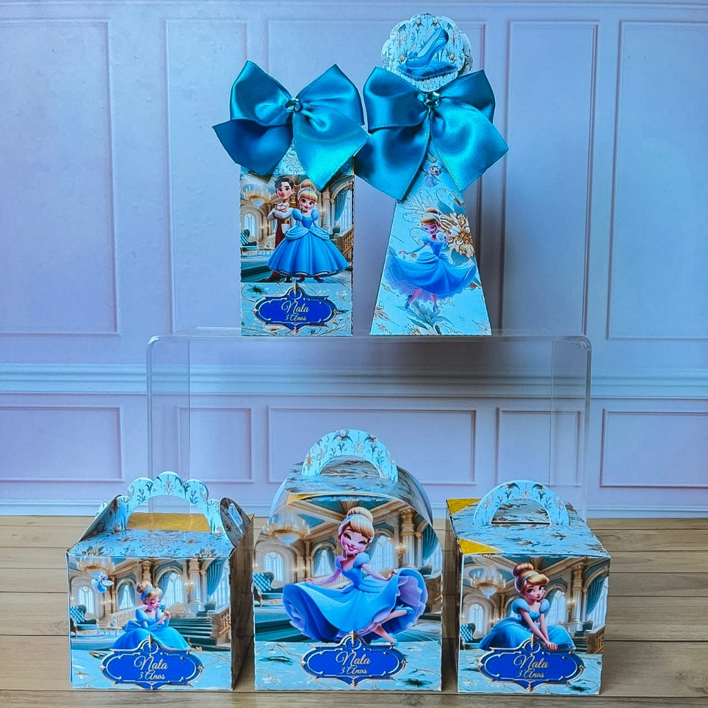 Kit Caixinhas Personalizadas Tema Cinderela+ Brinde | Lembrancinhas para Festa e Aniversário