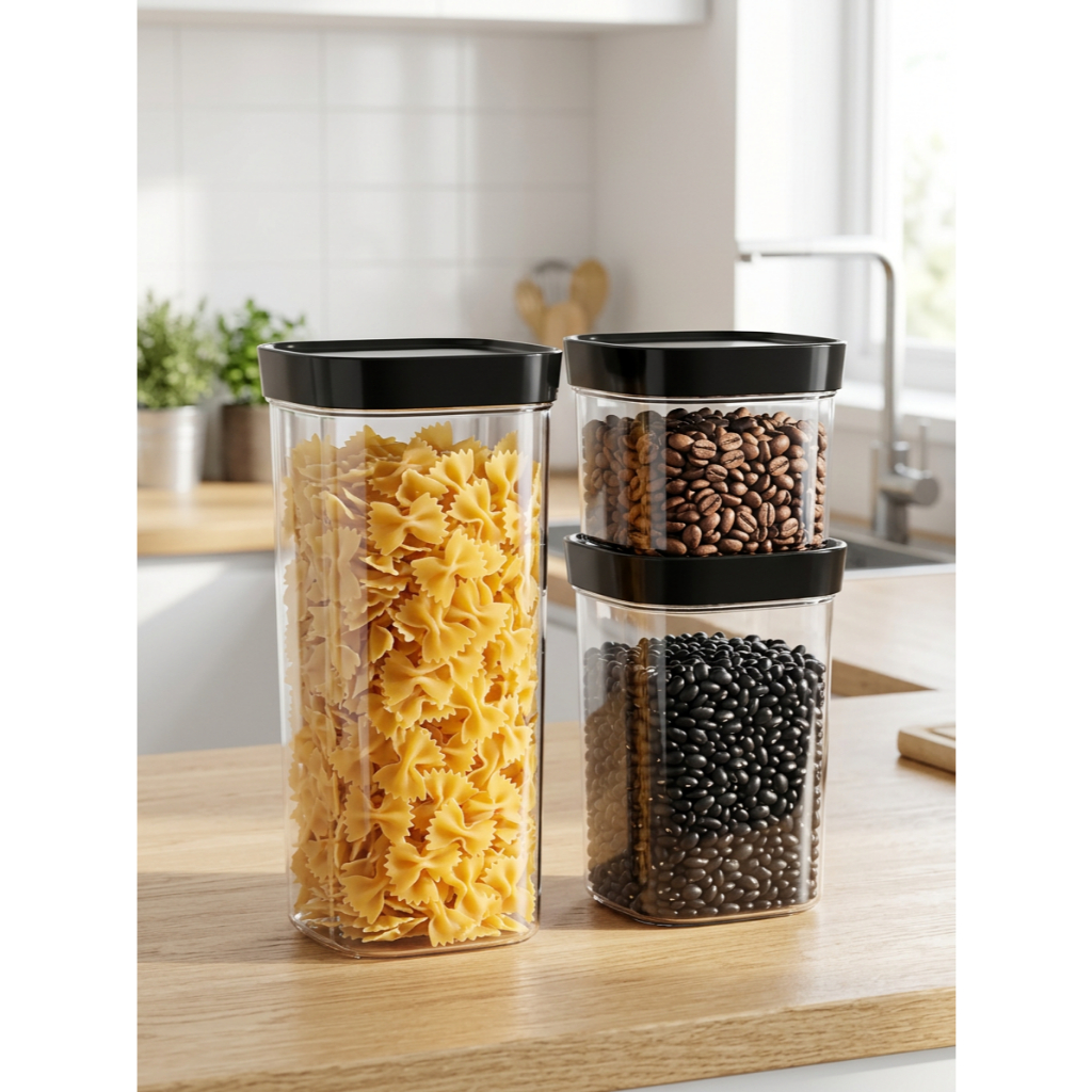 Kit 3 Potes Herméticos Porta Mantimentos 1500ml 1000ml 450ml Transparente Tampa Vedada