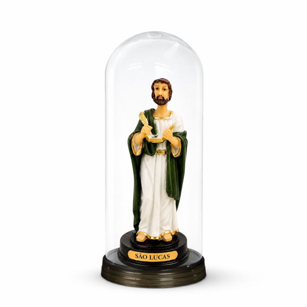 Imagem São Lucas Resina 12cm com Cupula Oratorio de Acrilico