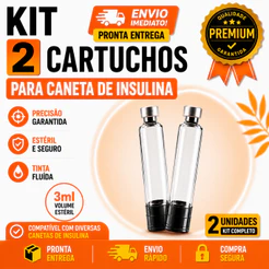 Kit 2 Refil Cartucho 3ml Caneta Aplicação Insulina Peptídeos