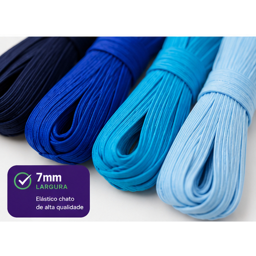 Kit Elásticos ⭐ Tons de Azul – 12 M: 🎨 3 m de 💙 Azul Marinho 💙 Azul Bic 🩵 Azul Turquesa 🩵 Azul Bebê✨