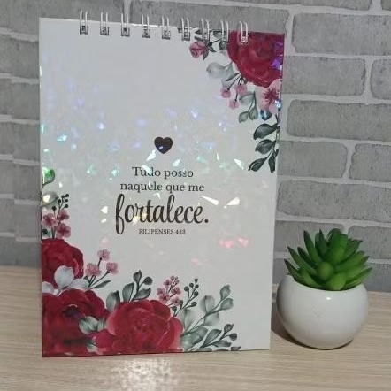 Bloco De Notas A5 Capa Dura Holográfica Floral Evangélico Versículo Bloquinho De Anotações Wire-O