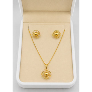 CONJUNTO COLAR E BRINCO DE FLOR DELICADO  DOURADO ELEGANTE E CASUAL