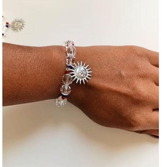 Pulseira Miçangas Pingente Sol em Aço