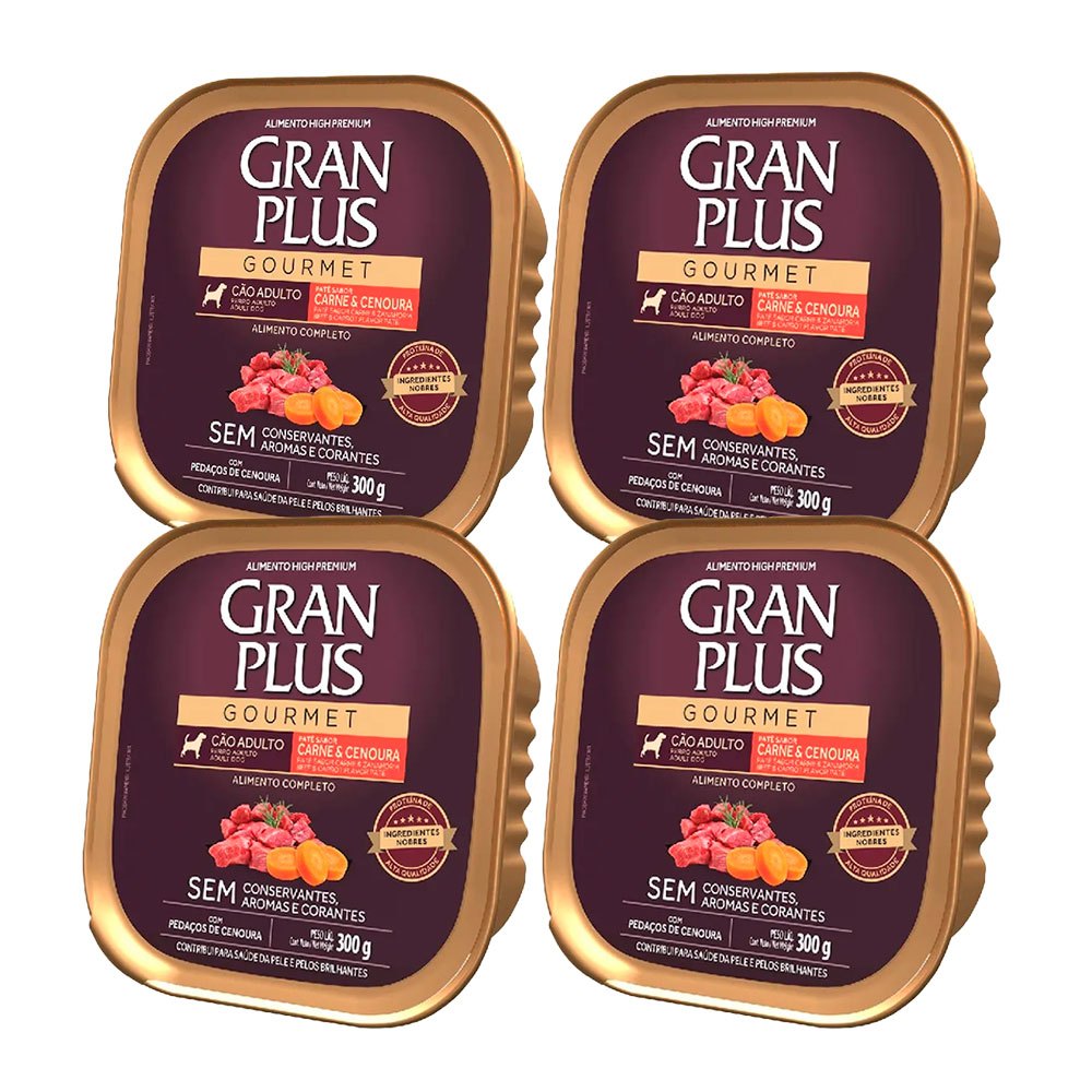 kit 4 un. Ração Úmida GranPlus Gourmet Para Cães Adultos Patê Carne e Cenoura 300g