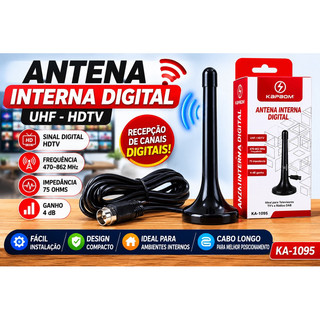 Antena Interna Digital HDTV Kapbom KA-1095 UHF para TV Digital Sem Delay na Copa