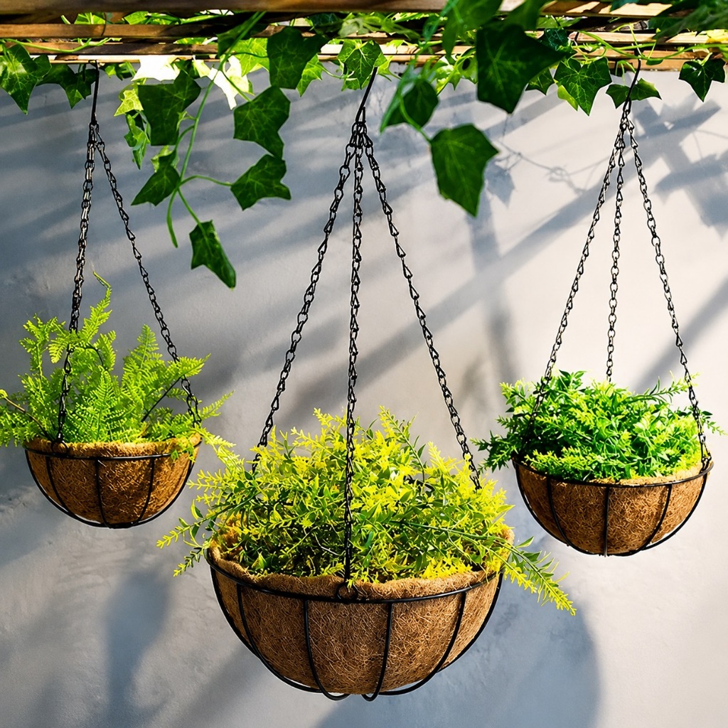 Vaso Pendurar 30cm Pendente Ferro Fibra Coco Para Jardim Flores Decoração Plantinhas