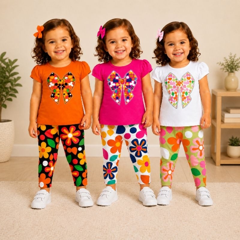 Conjunto Infantil Menina Camiseta Blusa Manga Curta + Legging Kyly