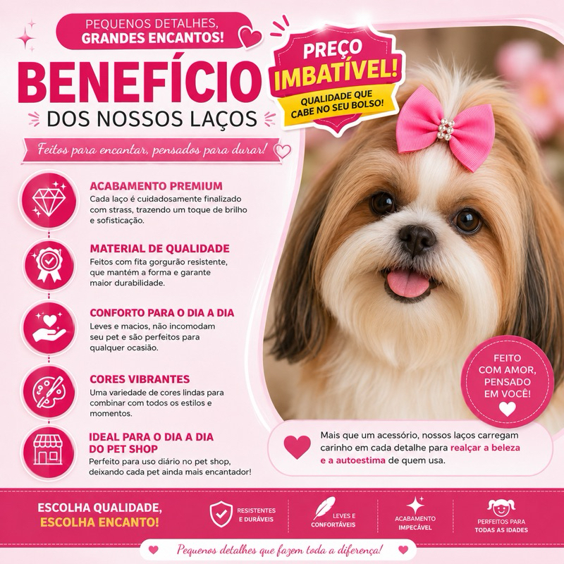 kit atacado 200 laços Pet Lacinho Gorgorão Cachorro Fêmea Acessórios  PetShop Banho  Tosa vc vc